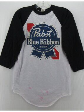 VGT Pabst Ribbon Beer Shirt Small (M) White Promo Stedman Raglan 80s *